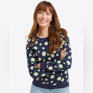 Draper James Natalie Crewneck Style Top in Navy Magnolia Size XL